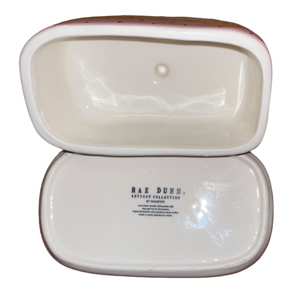 Rae Dunn  butter dish Smear. Typewriter pink polka dot - Picture 5 of 7